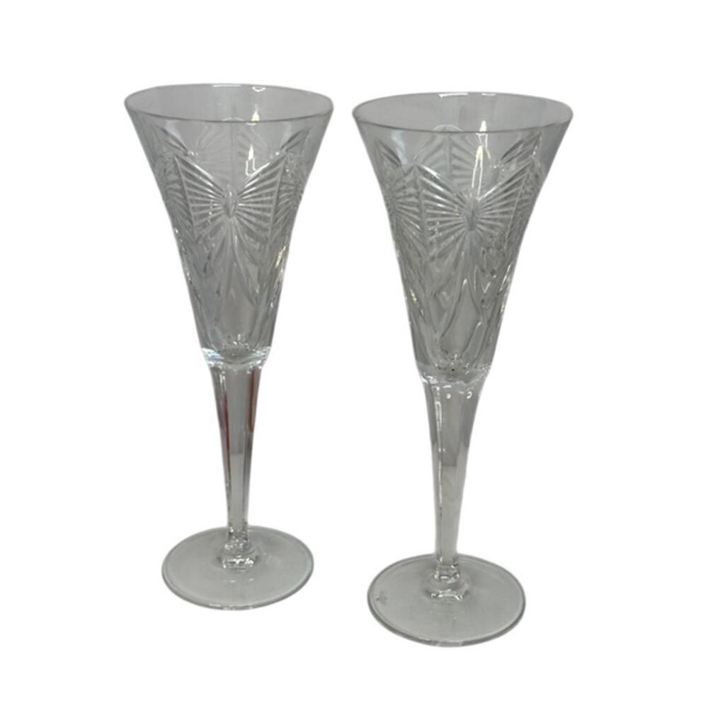 Waterford Crystal Millennium Peace Champagne Toasting Flutes Set Of 2 Excellent